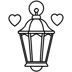 Modern Line Art of Lantern with Hearts