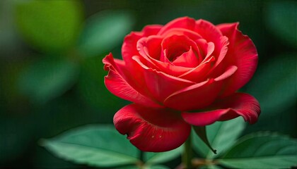 Captivating Red Rose in Full Bloom: A Glorious Symbol of Love and Elegance Amidst Lush Greenery