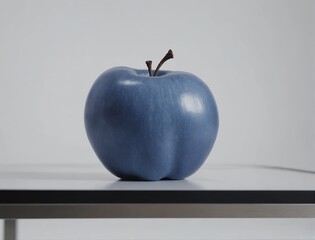 Maçã azul sobre uma mesa. Blue apple on a table