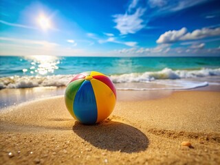 Miniature Beach Fun: Colorful Beach Ball on Sunny Shore