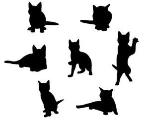 Cat playing set of funny poses silhouette illustration