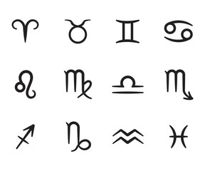 Zodiac signs black icons set astrology concept minimalist illustration