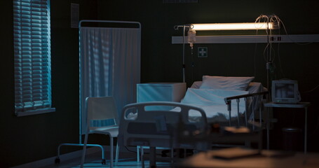 Dark, empty hospital room.
