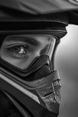 Fototapeta premium Person Wearing Helmet Close Up
