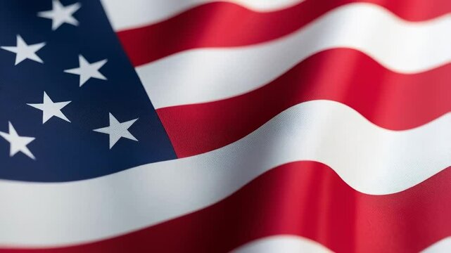 Close-up of American Flag Fabric with Detailed Textures and Waves Reflecting Patriotism and National Identity