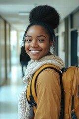 Woman with backpack smiling