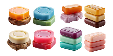 Colorful Transparent Soap Bars on a Clear Background