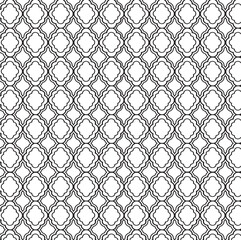 Black and white tileable pattern. Grunge worn damask pattern design. Distressed fabric texture. Overlay texture design. Vector illustration. Eps10.