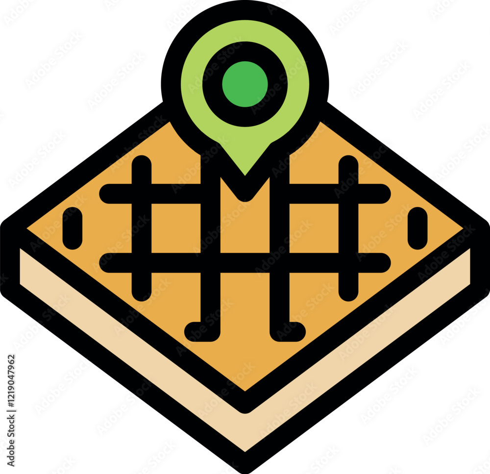 Poster location pin pointing a specific place on an isometric map with grid, perfect icon for apps and webs