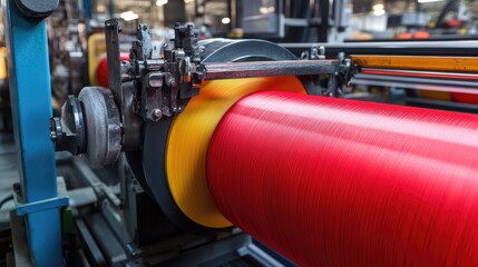 Industrial loom weaving fine patterns in a textile factory.