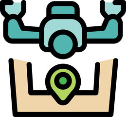 Modern drone technology used for delivery and surveillance, flying over a location pin point on a map, representing precision and targeted operations