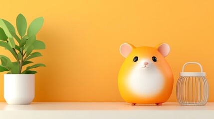 Cute cartoon hamster decoration on a bright orange background