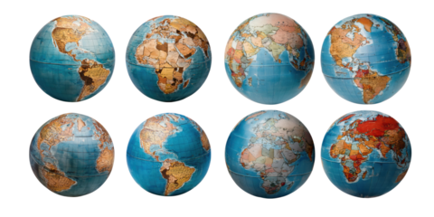 Colorful Globes on Transparent Background