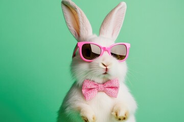 Fototapeta premium White Rabbit with Sunglasses and Pink Bow Tie