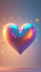 A stunning 3D heart glows with iridescent hues, surrounded by whimsical stars and floating shapes. This captivating image evokes feelings of love and joy, inviting viewers into a magical realm of