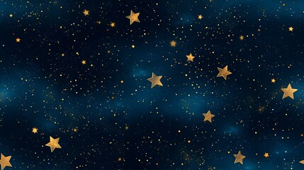 Golden stars on dark blue night sky background; perfect for festive designs