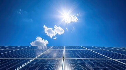 Solar Panels Under a Bright Sunny Sky