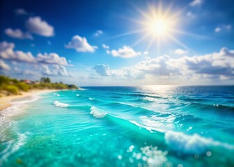 Obraz premium Miniature Sunny Ocean Scene with Clean White Text Space - Stock Photo