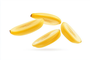 Flying banana slices, isolated on white background