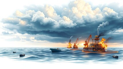 Obraz premium Oil Spill Disaster, Weather Storm, Natural Calamity Illustrations