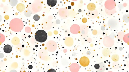 Pastel and gold confetti circles pattern; celebratory design for backgrounds, cards, and packaging