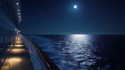 Serene Moonlight Cruise: A Nighttime Voyage Across the Ocean