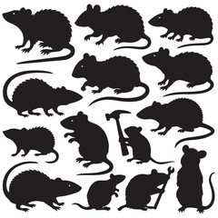 Rodent rat silhouette vector set
