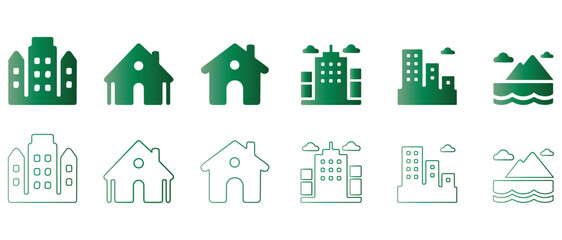 Home icon outline vector set in flat line style. homepage icon set in filled and outlined. house icon vector. Black home icons collection for web or app ui design home and building can change color