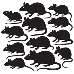 Rodent rat silhouette vector set