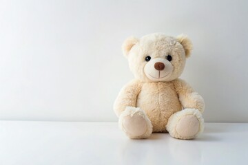 Minimalist Beige Stuffed Bear on White Background - Soft Toy Photography