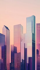 Fototapeta premium Tranquil dawn skyline minimalist skyscrapers in soft pastel hues showcasing modern urban serenity