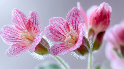 Close-up view of pink flowers showcasing their delicate petals and soft colors in a macro photograph