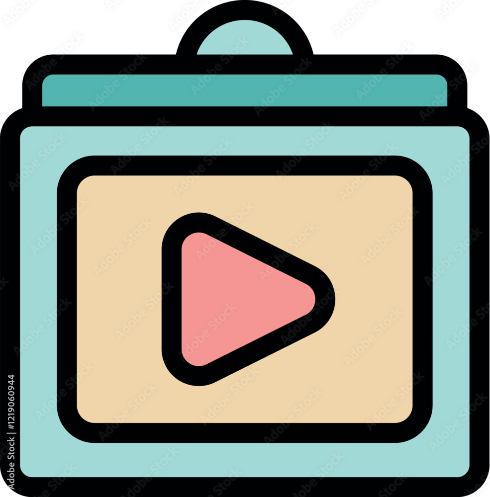 Poster simple video player interface displaying play button, symbolizing multimedia content and digital ent