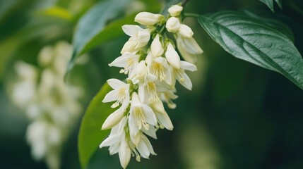White flowers hanging from tree