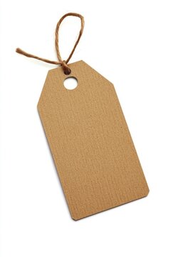 Brown tag with string on white background