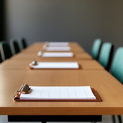 school management policies strategy Workspace setup with empty clipboards on a wooden table, ready for a meeting or workshop.