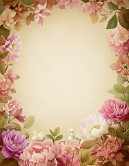 vintage style background frame flowers copy space card  on aged paper 