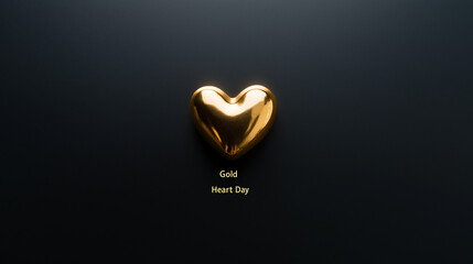 "Gold Heart Day" is elegantly presented in bold gold letters on a black background, with a single small gold heart beneath the text. The design is clean, modern, and visually striking, 