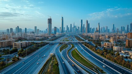 Obraz premium Cityscape sunrise highway construction