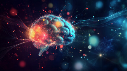 Obraz premium Artificial Intelligence. Blurred abstract images resembling digital brains or neural networks, integrating and transmitting information