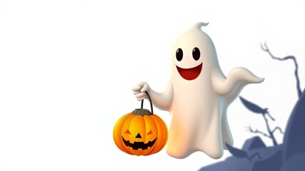 Spooky Ghost Pumpkin Lantern Cartoon Halloween