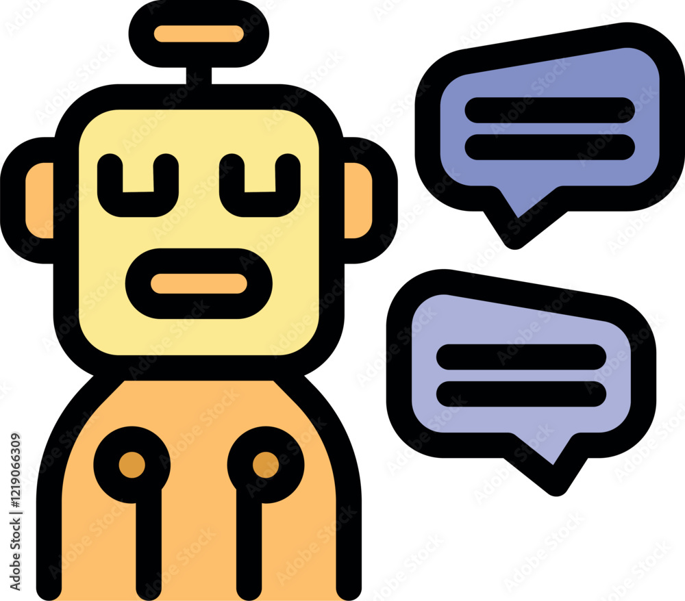 Poster chatbot icon engaging in automated conversation, symbolizing ai driven communication and customer se