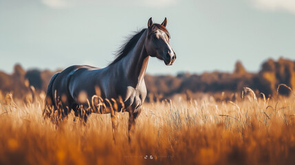 The words "National Horse Protection Day" appear in bold and stylish font, overlaid on a serene image of a horse standing majestically in an open field. The horse exudes strength and grace, with its m