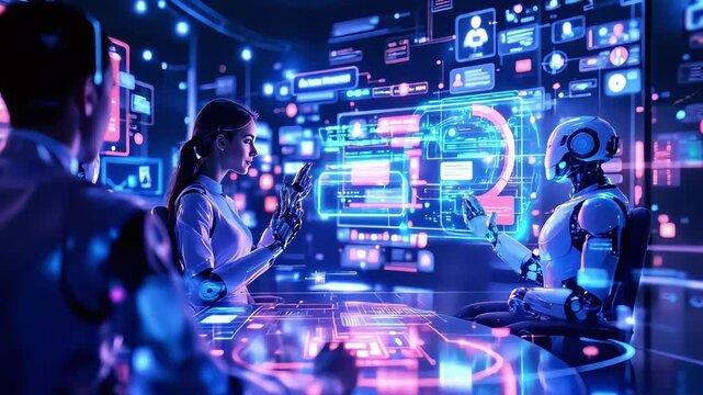 Chatbots assisting users through conversations on holographic screens