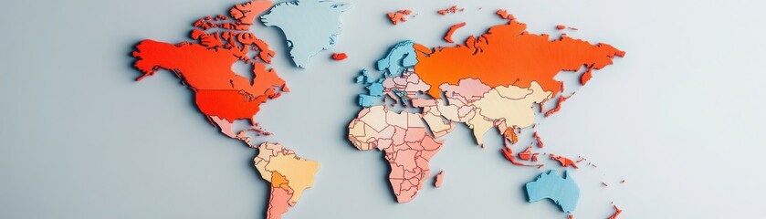 Colorful world map showcasing diverse continents and countries, perfect for educational and travel themes.