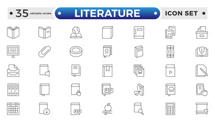 Literature outline icon collection. Set of vector line icons of education for modern concepts, web, and apps. Set of flat signs and symbols for web and apps. Editable stroke outline icon. 
