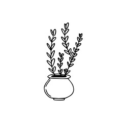 a line art drawing of a ornamental plants in pots illustration