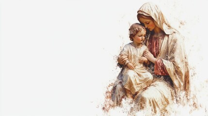 Mary and Jesus on White Background: Beautiful Banner Art