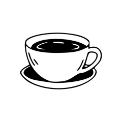 a black and white drawing of a cup of coffee