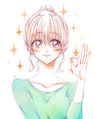 若い女性　OKサイン　キラキラ